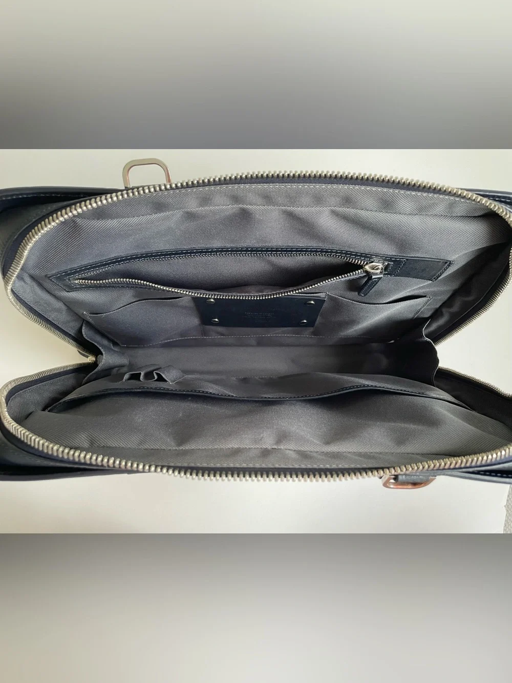 Carl Friedrik Palissy Briefcase, Navy Italian Vachetta Leather 15” Laptop Bag